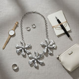 Bib Silver Chunky Floral Organic Petal Necklace