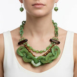 Sage Green Bib Wood Bead and Link Layer Necklace