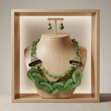 Sage Green Bib Wood Bead and Link Layer Necklace