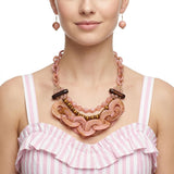 Blush Pink Bib Wood Bead and Link Layer Necklace