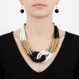 Black White Colorblock Bead Looped Layer Necklace