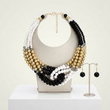 Black White Colorblock Bead Looped Layer Necklace
