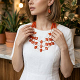 Layered Orange Disc and Gold Tube Bead Necklace