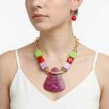 Multi Geometric Pendant Marbled Modern Necklace