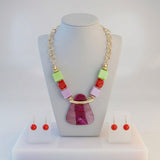Multi Geometric Pendant Marbled Modern Necklace
