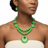 Long Leafy Green Chunky Beaded Pendant Necklace