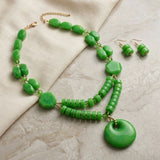 Long Leafy Green Chunky Beaded Pendant Necklace