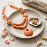 Long Coral Orange Chunky Beaded Pendant Necklace
