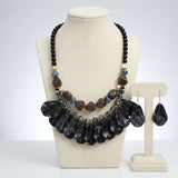 Midnight Marbled Black Teardrop Bead Bib Necklace