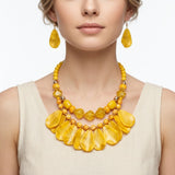Sunny Marbled Yellow Teardrop Bead Bib Necklace