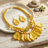Sunny Marbled Yellow Teardrop Bead Bib Necklace