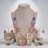 Long Fuchsia Stripe Mixed Elements Link Necklace