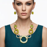 Long Green Stripe Mixed Elements Link Necklace