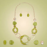 Long Green Stripe Mixed Elements Link Necklace