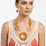 Long Orange Stripe Mixed Elements Link Necklace