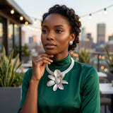 Pendant Silver Dimensional Flower Omega Necklace