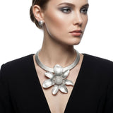 Pendant Silver Dimensional Flower Omega Necklace