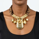 Pendant Shiny Gold Flower Leopard Scarf Necklace