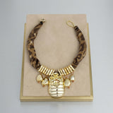 Pendant Shiny Gold Flower Leopard Scarf Necklace