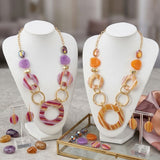 Long Fuchsia Stripe Mixed Elements Link Necklace