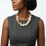 Tribal Stacked Ivory Squares Leather Necklace
