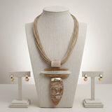 Light Brown Marbled Horn Pendant Cord Necklace