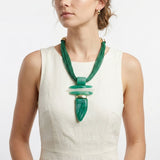 Green Marbled Horn Pendant Multi Cord Necklace