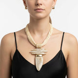 Ivory Marbled Horn Pendant Multi Cord Necklace