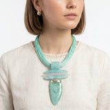 Mint Green Marble Horn Pendant Multi Cord Necklace