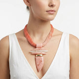 Pink Marbled Horn Pendant Multi Cord Necklace