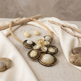 Ivory Flower Wire Wrapped Bead Bib Necklace