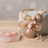 Soft Pink Flower Wire Wrapped Bead Bib Necklace