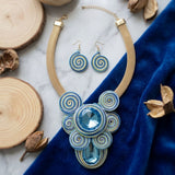 Blue Wire Wrap Teardrop Crystal Bib Necklace