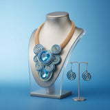 Blue Wire Wrap Teardrop Crystal Bib Necklace