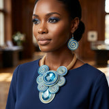 Blue Wire Wrap Teardrop Crystal Bib Necklace