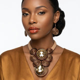 Brown Wire Wrap Teardrop Crystal Bib Necklace