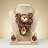 Brown Wire Wrap Teardrop Crystal Bib Necklace