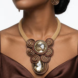 Brown Wire Wrap Teardrop Crystal Bib Necklace