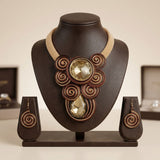 Brown Wire Wrap Teardrop Crystal Bib Necklace