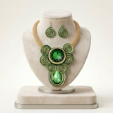 Green Wire Wrap Teardrop Crystal Bib Necklace