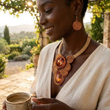 Orange Wire Wrap Teardrop Crystal Bib Necklace