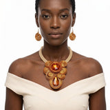 Orange Wire Wrap Teardrop Crystal Bib Necklace