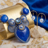 Blue Coiled Wire Heart Handmade Bib Necklace