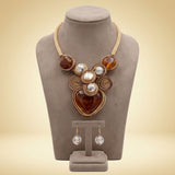 Brown Coiled Wire Heart Handmade Bib Necklace