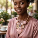 Soft Pink Coiled Wire Heart Handmade Bib Necklace
