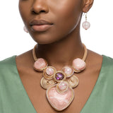Soft Pink Coiled Wire Heart Handmade Bib Necklace