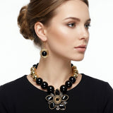 Black and Gold Jumbo Bead Flower Pendant Necklace