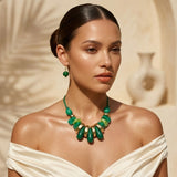 Green & Gold Resin Teardrop Cord Tribal Necklace