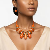 Orange & Gold Resin Teardrop Cord Tribal Necklace