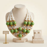 Chunky Green Glazed Bead & Pearl Layered Necklace